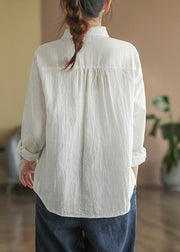 Organic White Peter Pan Collar Cotton Shirt Long Sleeve