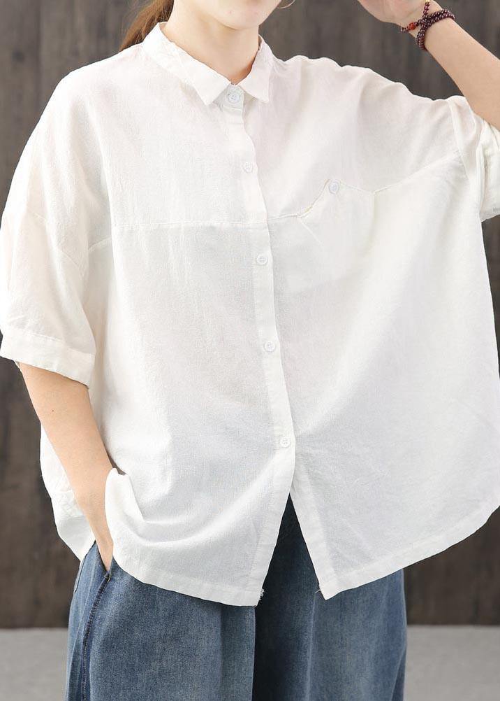 Organic White asymmetrical design Casual Cotton Linen Top Summer - SooLinen