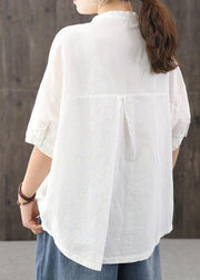 Organic White asymmetrical design Casual Cotton Linen Top Summer - SooLinen