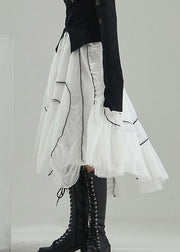 Organic White wrinkled asymmetrical design Tulle Skirts Spring