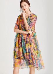 Organic Yellow Patchwork Print Summer Chiffon Dresses - SooLinen