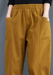Organic Yellow Pockets Patchwork Cotton Pants Spring