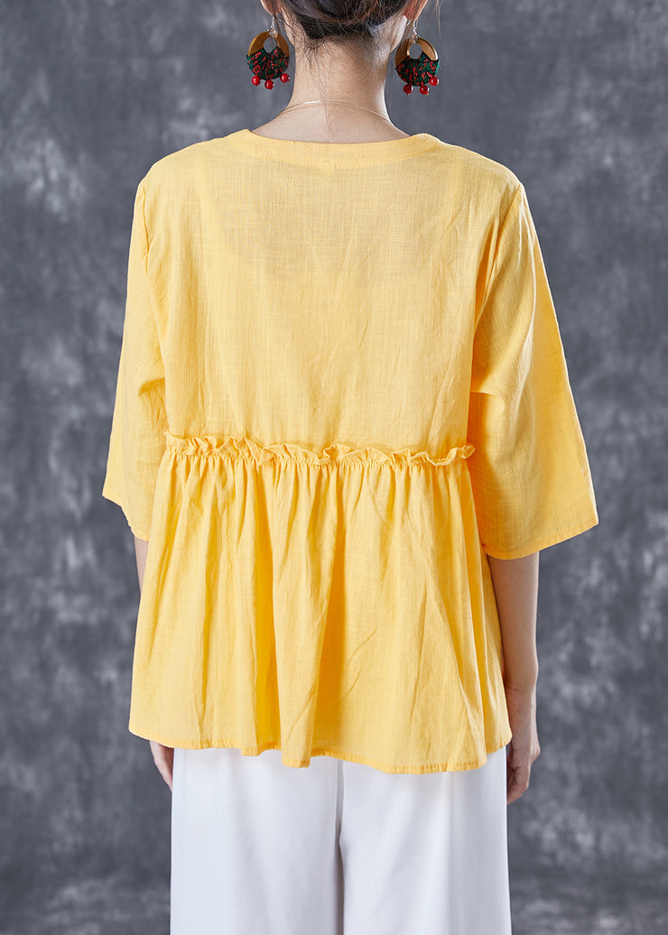Organic Yellow Ruffled Exra Large Hem Cotton Shirt Top Summer