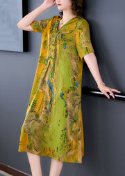 Organic Yellow Tasseled Print Patchwork Silk Dress Summer