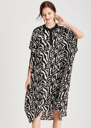Organic Zebra Pattern O-Neck Print Summer Vacation Dresses Short Sleeve - SooLinen