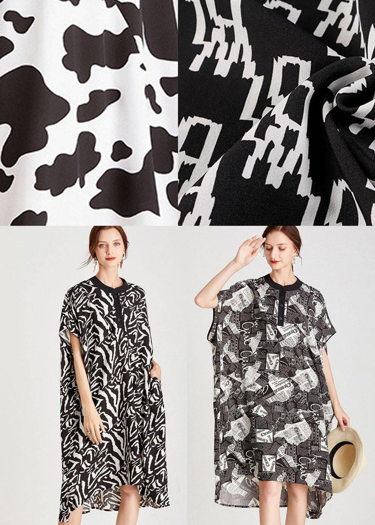 Organic Zebra Pattern O-Neck Print Summer Vacation Dresses Short Sleeve - SooLinen