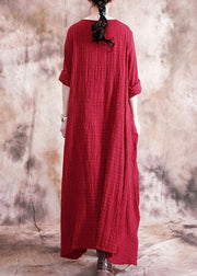 Organic asymmetric linen clothes For Women Fabrics red Dress fall - SooLinen