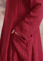 Organic asymmetric linen clothes For Women Fabrics red Dress fall - SooLinen