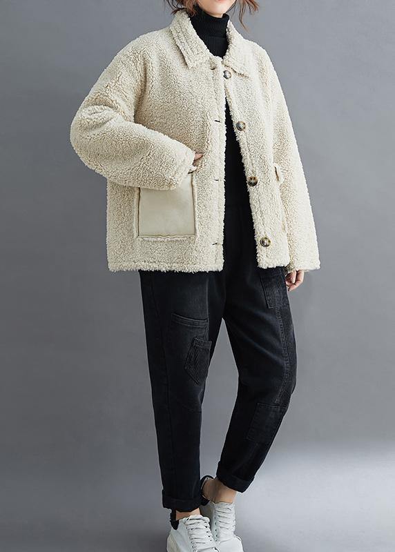 Organic beige coats quality outwear Work Outfits lapel pockets outwears - SooLinen