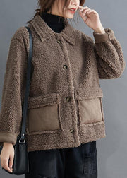 Organic beige coats quality outwear Work Outfits lapel pockets outwears - SooLinen