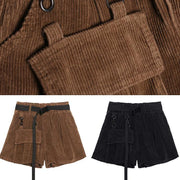Organic big pockets pants loose khaki Fashion  high waist short pants - SooLinen
