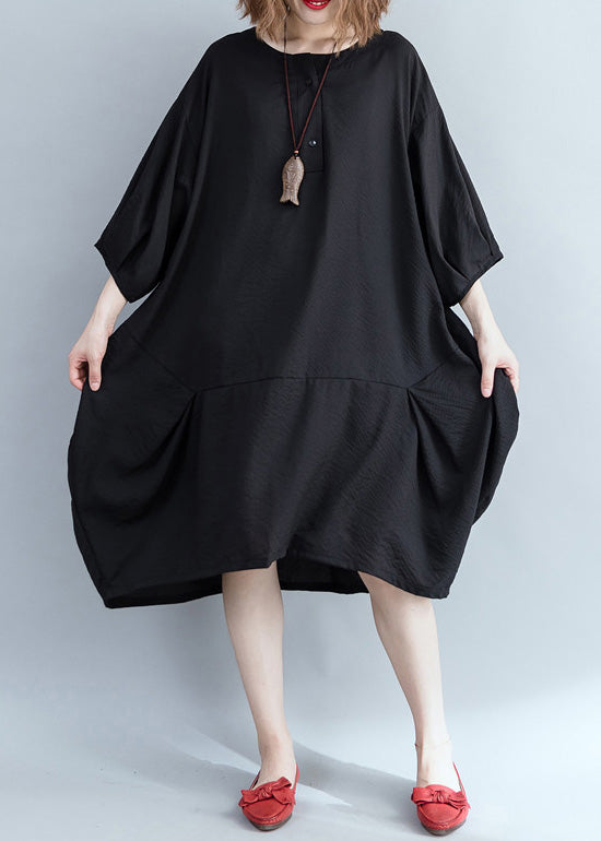 Organic black Cotton clothes Women stylish Work patchwork Knee Summer Dresses
