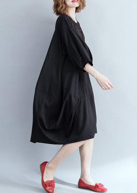 Organische schwarze Baumwollkleidung Damen stilvolle Arbeits-Patchwork-Knie-Sommerkleider