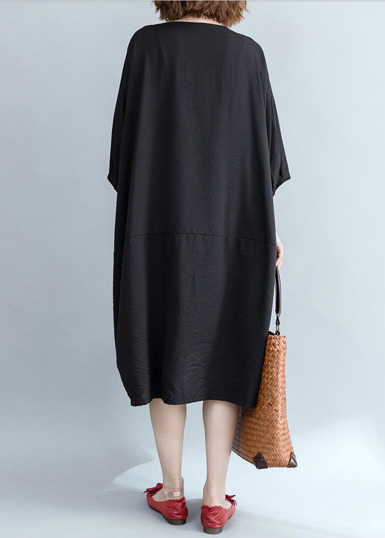 Organic black Cotton clothes Women stylish Work patchwork Knee Summer Dresses