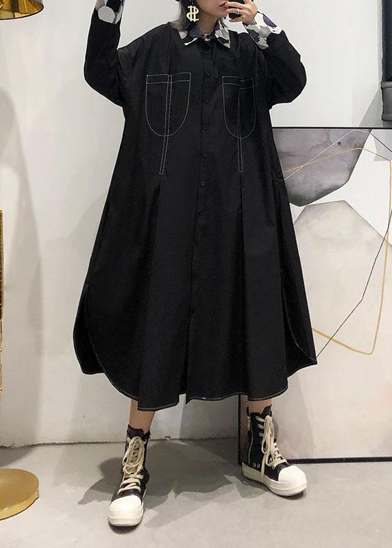 Organic black Fashion coats women blouses Fabrics side open fall coats - SooLinen