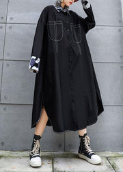 Organic black Fashion coats women blouses Fabrics side open fall coats - SooLinen