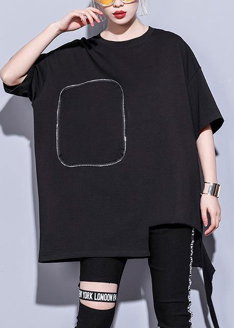 Organic black cotton Long Shirts half sleeve cotton summer blouse - SooLinen