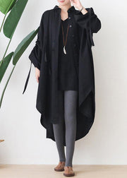 Organic black cotton Tunics lapel low high design Kaftan  Dresses - SooLinen