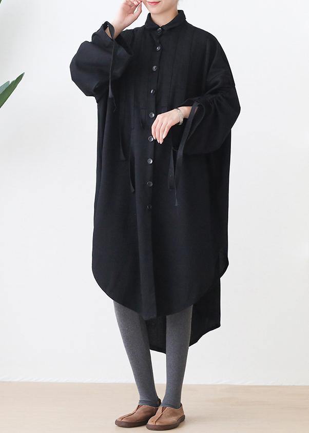 Organic black cotton Tunics lapel low high design Kaftan  Dresses - SooLinen