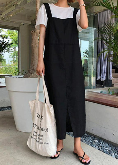 Organic black cotton Wardrobes Spaghetti Strap Plus Size Clothing Dress - SooLinen