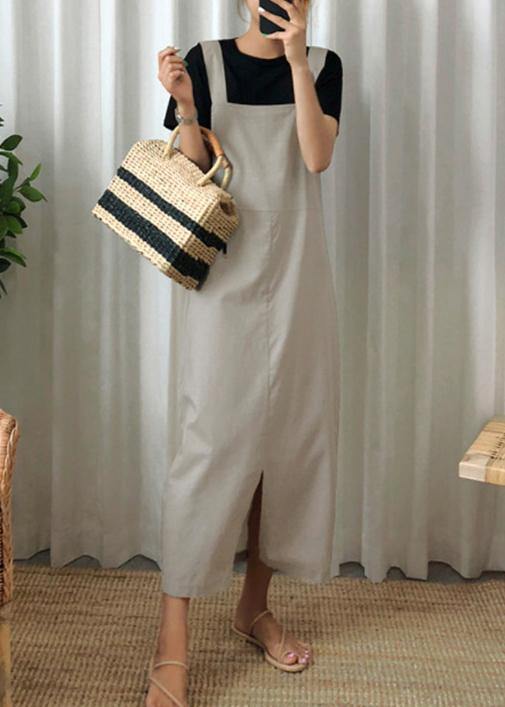 Organic black cotton Wardrobes Spaghetti Strap Plus Size Clothing Dress - SooLinen