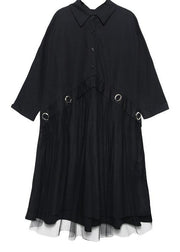 Organic black cotton clothes high waist Art patchwork Dress - SooLinen