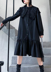 Organic black cotton clothes shirt Art ruffles Dress - SooLinen
