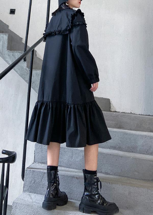 Organic black cotton clothes shirt Art ruffles Dress - SooLinen