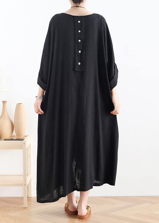 Organic black cotton dresses o neck asymmetric Maxi summer Dresses - SooLinen