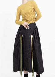 Organic black cotton quilting skirt high waist Traveling patchwork maxi skirts - SooLinen