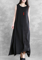 Organic black dresses o neck sleeveless robes summer Dress - SooLinen