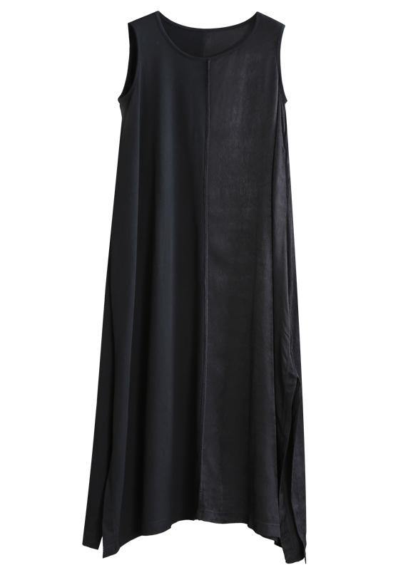 Organic black dresses o neck sleeveless robes summer Dress - SooLinen