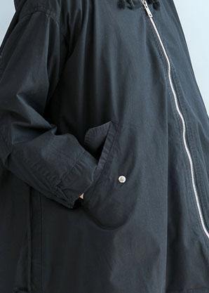 Organic black hooded Fine clothes Sleeve zippered fall short coats - SooLinen