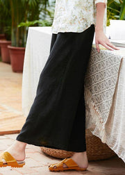 Organic black linen clothes For Women pockets long elastic waist wide leg pants - SooLinen