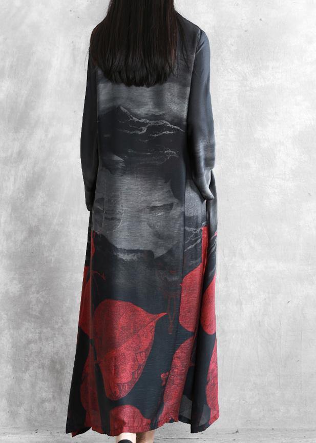 Organic black print Fashion crane dress Sewing stand Chinese Button  cardigan - SooLinen