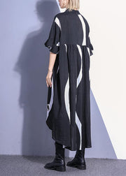 Organic black striped cotton dresses low high design Robe summer Dress - SooLinen