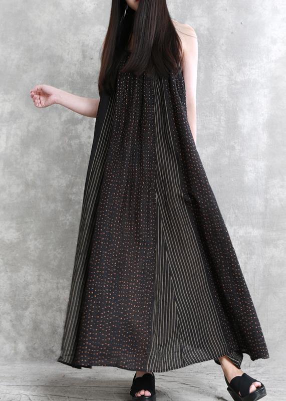 Organic black striped quilting dresses Spaghetti Strap Maxi summer Dress - SooLinen
