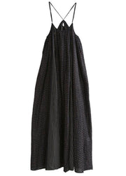 Organic black striped quilting dresses Spaghetti Strap Maxi summer Dress - SooLinen