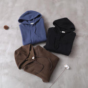 Organic blue false pockets cotton Wardrobes winter long hooded Dress - SooLinen