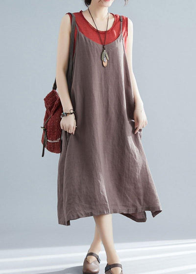 Organic chocolate cotton Tunics sleeveless cotton summer Dresses - SooLinen