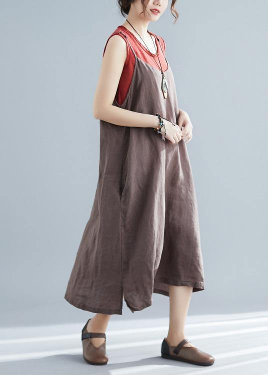 Organic chocolate cotton Tunics sleeveless cotton summer Dresses - SooLinen
