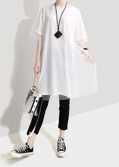 Organic clothes Women Korea Summer Short Sleeve Patchwork Tulle Dress - SooLinen