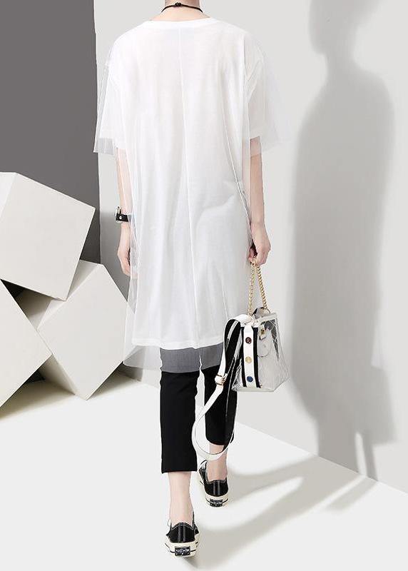 Organic clothes Women Korea Summer Short Sleeve Patchwork Tulle Dress - SooLinen