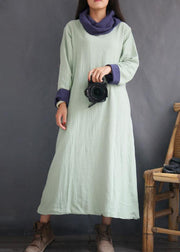 Organic cotton clothes Stitches Winter Sweet Cotton Turtleneck Solid Pullover Loose Dress