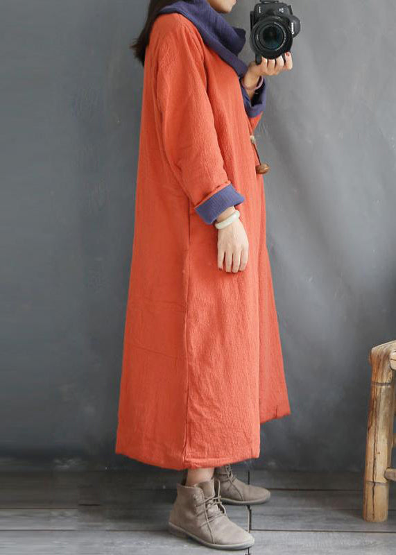 Organic cotton clothes Stitches Winter Sweet Cotton Turtleneck Solid Pullover Loose Dress