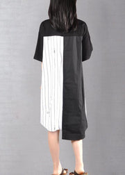 Organic cotton outfit Boho Casual Striped Spliced Irregular Half Sleeve Dress - SooLinen