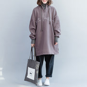 Organic cotton tops Women hooded patchwork gray Midi tops