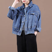 Organic denim blue Fine maxi coat Inspiration lapel fall jackets - SooLinen