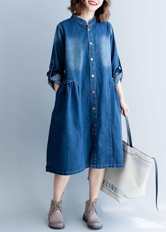 Organic denim blue embroidery Fine clothes For Women Wardrobes striped collar fall outwears - SooLinen