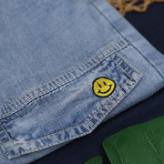 Organic denim blue shorts vintage elastic waist patchwork Gifts wild pants - SooLinen